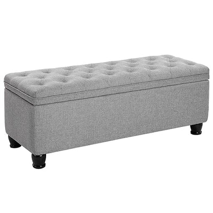 SONGMICS Storage Ottoman, Storage Bench, Tufted Entryway Bedroom Bench, 17.7 x 46.5 x 17.7 Inches, Hinges Easy Lid Operation, Wooden Legs, Linen-Look Cover, Loads 330 lb, Light Gray ULOM070G02 - color: Light Gray, style: Classic(17.7"D x 46.5"W x 17.7"H)