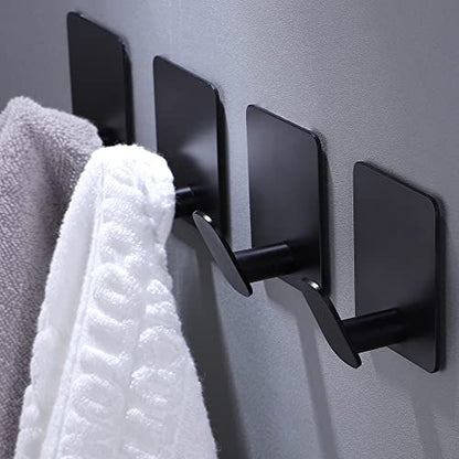 DELITON Adhesive Hooks - 4 Pack Towel/Coat Hooks Wall Hook Stick on Bathroom or Kitchen (Matte Black, Stainless Steel) - color: Black