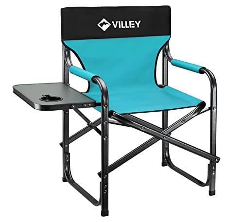 VILLEY Heavy Duty Directors Chair, Folding Camping Chair | Supports 350 LBS with Durable Fabric, Sturdy Outdoor Chair for Camping, Tailgating, Lawn, Picnic, Fishing and Beach - color: Blue, size: 20"D x 22"W x 35"H