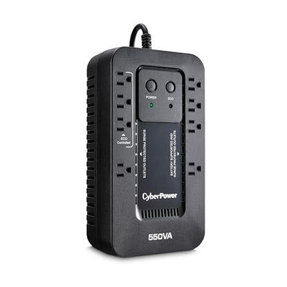 CyberPower EC550G Ecologic UPS Battery Backup and Surge Protector, 550VA/330W, 8 Outlets, ECO Mode, Compact, UL Certified - style: 550VA