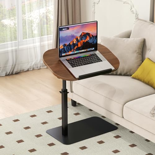 Solid Wood C Shaped Side Table for Sofa/Bed, Adjustable Height C Shaped End Table Metal Base, 360°Swivel/Flip Top Couch Tables That Slide Under, Small Spaces Laptop Stand Coffee Table (Walnut A) - color: Walnut a