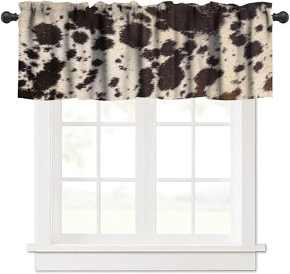 Highland Cowhide Valance Curtain, Brown Cow Rustic Western Farmhouse Animals Skin Wildlife Fur Print Blackout Short Window Treatment for Kitchen Bedroom, 54x18inch - color: Cowhide-9