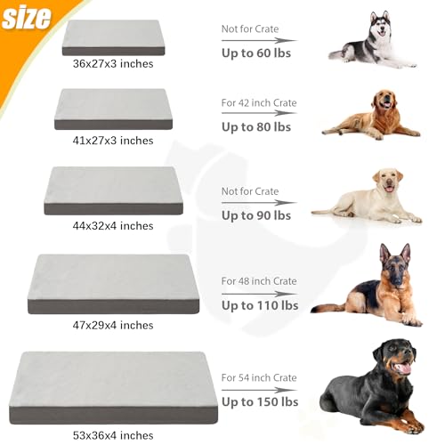 KSIIA Orthopedic Dog Bed - Waterproof, Large Size, Plush, Washable, Egg Crate Foam, Removable Cover, Non-Slip Bottom, 44 x 32 Inch, Gray - color: Light Grey, size: 44.0"L x 32.0"W x 4.0"Th