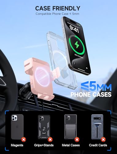 MOKPR Wireless Car Charger, 15W Auto Clamping Car Charger Dash Windshield Air Vent Phone Holder Compatible with iPhone 16 15 14/13/13 Pro/12 pro/12/11/X/8, Samsung S24/S23/S22, Pink - color: Pink