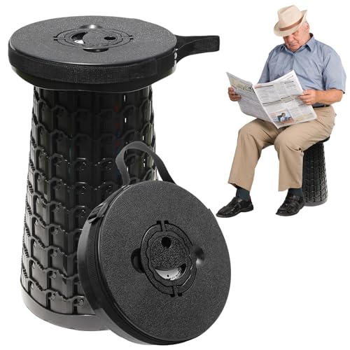ALEVMOOM 18" Collapsible Stool, 800lbs Max Weight, Heavy Duty Portable Retractable Folding Telescoping Foldable Camping Stool for Adults Outdoor Fishing Travel BBQ (Black) - color: Black, size: X-Large