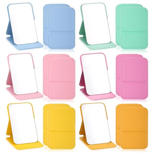 12 Pcs Compact Portable Mirror Bulk Handheld Folding Pocket Makeup Mirror 4.2'' Travel Ultrathin Mirrors for Camping Home Office Sleepover Party Women Mom Party Gift (Rectangle,Macaron) - color: Macaron, size: Rectangle