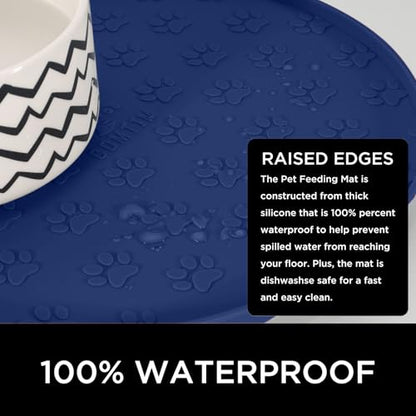 Comtim Waterproof Dog Food Mat - 2 Pack Silicone Pet Food Mat Dog Food Bowl Mats Cat Water Mats Eating Tray, Non-Slip Pet Placemat with Lip for Messy Drinkers to Protect Floor,Navy Blue 11"×11" - color: Navy Blue