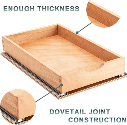 Pull Out Drawers for Kitchen Cabinets, Fully Assembled Wood Cabinet Pull Out Drawer, Pull Out Cabinet Organizer, Fast and Easy DIY Installation, 16”W x 21”D - size: 16”W x 21”D