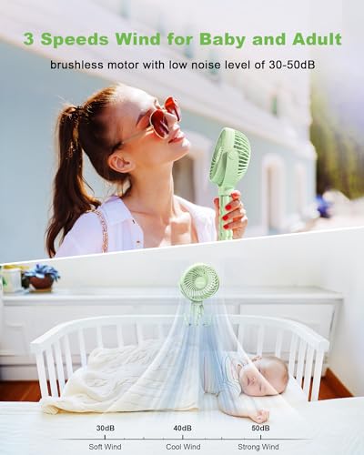 Coohea Stroller Fan Clip on for Baby, 4000mAh Rechargeable Battery Operated, Flexible Tripod, 3 Wind Speed, 360° Rotatable, Small Portable Fan for Car Seat Crib Golf Cart Beach Travel, Green - color: Green