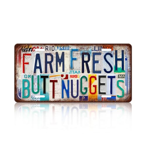 Vintage Wall Decor farm fresh butt nuggets License Plate | Farmhouse Metal Sign Tin Signs - color: plate-A-02