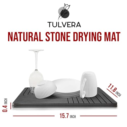 Stone Dish Drying Mat for Kitchen Counter – Diatomaceous Earth Drying Mat | Fast-Absorbing, Minimalist Design, Durable Diatomite | Non-Slip, Heat Resistant, Easy-to-Clean | USA Brand | 15.7”x11.8”