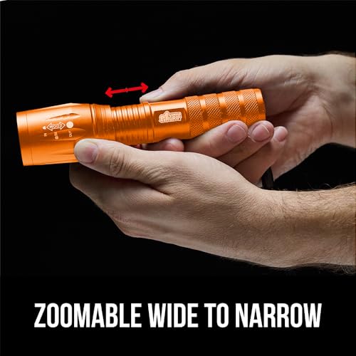 GORILLA GRIP Powerful LED Tactical Flashlight, 750 FT High Lumens 5 Adjustable Modes, Water Resistant, Ultra Bright Zoom Flashlights, Small Mini Flash Light, Camping, Night Dog Walking, Orange - color: Orange