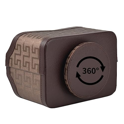 Leather Remote Control Holder 360°Rotatable,Bedside Nightstand Phone Caddy,Office Supplies Storage Box,Desk Organizer for TV Remote Controllers,CD,Pen,Mail,Media Player,Tablets(Coffee Gold) - color: Coffee Gold