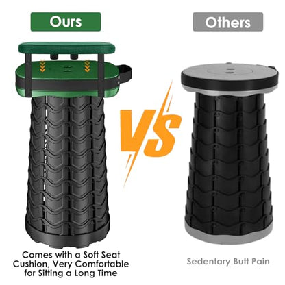 aboutool Folding Camping Stool, Square Collapsible Portable Stool with Elastic Seat Cushion& Adjustable Nylon Bag, Sturdy Lightweight Telescoping Foldable,Max Load 485lb (Green) - color: Green