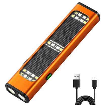 Solar/Rechargeable Flat Flashlights, 900 Lumens EDC Tactical Flashlight, Multi Function LED Small Flashlight, 7 Modes IP65 Waterproof for Home, Camping,and Emergency Use (Orange) - color: Orange