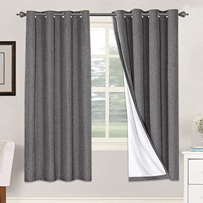 H.VERSAILTEX Linen Blackout Curtains 72 Inches Long 100% Absolutely Blackout Thermal Insulated Textured Linen Look Curtain Draperies Anti-Rust Grommet, Energy Saving with White Liner, 2 Panels, Grey - color: Grey, size: 52"W x 72"L (Pack of 2)