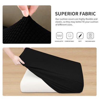 Easy-Going Stretch Individual Couch Cushion Cover Sofa Seat Furniture Protector Sofa slipcover Soft Flexibility with Elastic Bottom(2 Piece Cushion Sofa, Black) - color: Black, size: 2 Cushion Sofa