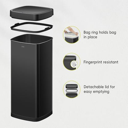 EKO EcoSmart 80L / 21.1 Gallon Motion Sensor Trash Can – Tall, Large Touchless Automatic Kitchen Garbage Bin with Soft-Close Lid for Home or Office, Brushed Stainless Steel, Matte Black - size: Ecosmart 80L - Matte Black
