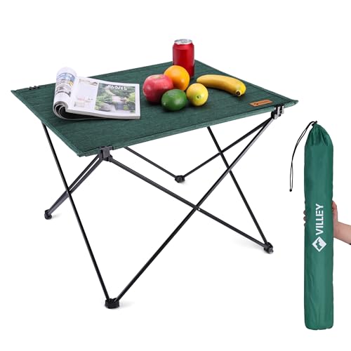 VILLEY Folding Camping Table with Carry Bag, Portable Lightweight Beach Table with Oxford Fabric and Reinforced Aluminum Panel for Outdoor, Camping, Picnic, Backyards, BBQ - color: Green, size: Large
