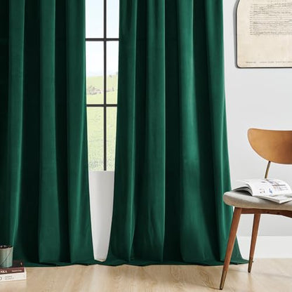 CUCRAF Dark Green Velvet 100% Blackout Curtains 96 inches Long, Thermal Insulated, Noise Reducing Rod Pocket Luxury Drapes for Bedroom Living Room(52x96 inches, 2 Panels) - color: Dark Green, size: 52"W x 96"L (Pack of 2)