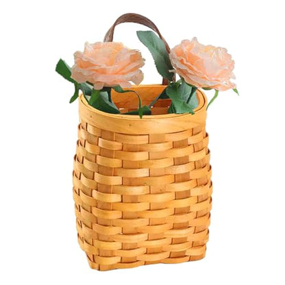 Hanging Wall Basket Wood Woven Basket, Small Hanging Basket for Wall Decor, Decorative Flower Basket for Front Door