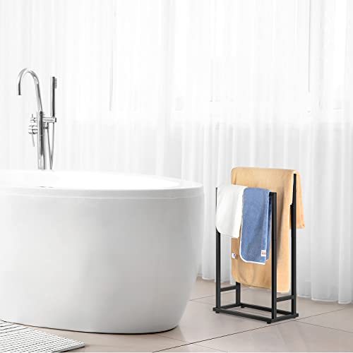 Freestanding Towel Racks 2 Tier Small Towel Holder Stand for Bathroom Matte Black Stainless Steel Industrial Towel Drying Rack for Hand Towels Blanket - color: Black