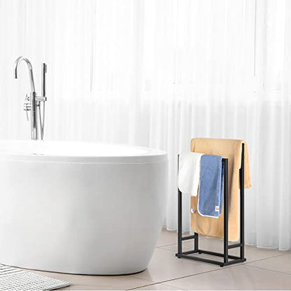 Freestanding Towel Racks 2 Tier Small Towel Holder Stand for Bathroom Matte Black Stainless Steel Industrial Towel Drying Rack for Hand Towels Blanket - color: Black