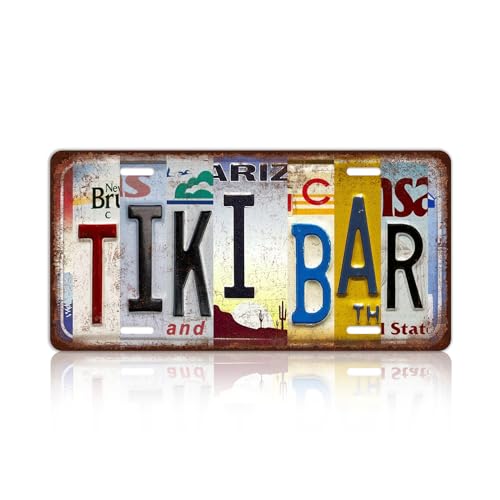 Vintage Tiki Bar Metal Tin Sign License Plate Wall Decor 12 x 6 Inches - color: Plate-07