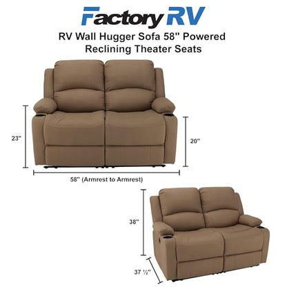 Camper Comfort Faux Suede Leather Reclining Chair, Cappuccino, 58" Wide x 41" Tall x 30" Deep, Wall Hugging Fit for RVs - color: Cappuccino, style: Powered