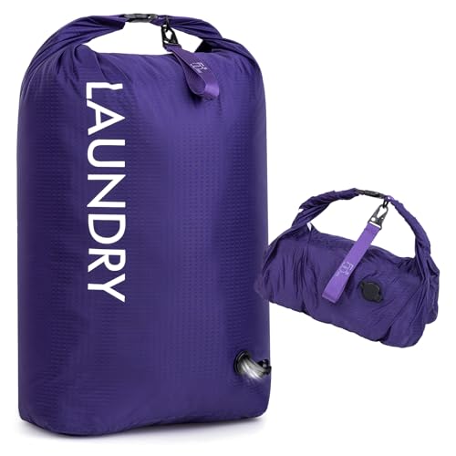 Travel Laundry Bag, Vacuum Compression Dirty Clothes Travel Bag, Waterproof Wet/Dry Space-Saving Laundry Storage Organizer, Smell Proof Storage Bag for Clothing, Swimming, Yoga, Gym, Camping - color: Purple, size: Medium