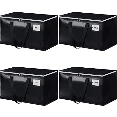 StorageRight Heavy Duty Moving Boxes-Moving Bags with Zipper, Reinforced Handles and Tag Pocket-Collapsible Moving Supplies-Totes for Storage Great for moving, Storage and Travel 93L(Black-4 Pack) - color: Black, size: 4 Pack