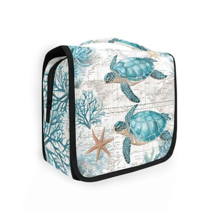 Retro Sea Turtle Nautical Map Hanging Toiletry Makeup Bag Travel Organizers Toiletries Cosmetics Bag for Men Women - color: Turtle