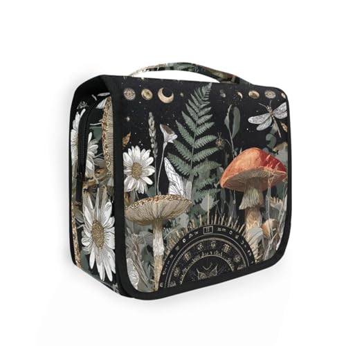 Mushroom Moon Phase Fern Hanging Toiletry Makeup Bag Travel Organizers Toiletries Cosmetics Bag for Women - color: Mushroom Moon Phase Fern
