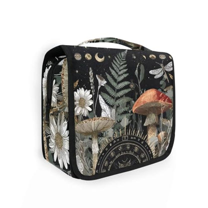 Mushroom Moon Phase Fern Hanging Toiletry Makeup Bag Travel Organizers Toiletries Cosmetics Bag for Women - color: Mushroom Moon Phase Fern