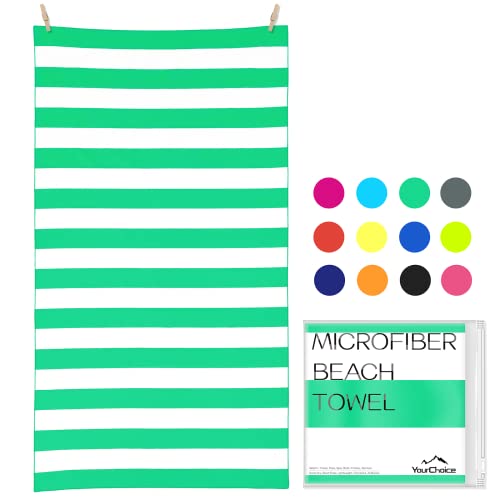 Your Choice Microfiber Beach Towel, Sand-Free Quick Dry Travel Towel, Oversized Compact Lightweight Recycled Towel for Pool Camping(67"x35"/60"x30") - color: L-live Green Stripes, size: Extra Large(67x35")