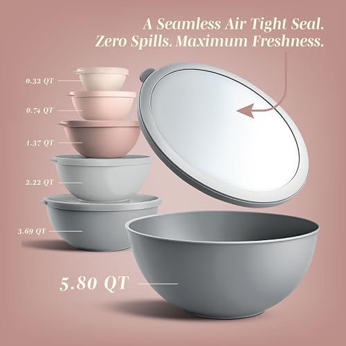 COOK WITH COLOR Mixing Bowls with TPR Lids - 12 Piece Plastic Nesting Bowls Set includes 6 Prep Bowls and 6 Lids, Microwave Safe Mixing Bowl Set (Pink Ombre) - color: Pink Ombre TPR Lids