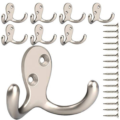 IBosins 8 Pack Heavy Duty Double Prong Coat Hooks Wall Mounted with 16 Screws Retro Double Hooks Utility Hooks for Coat, Scarf, Bag, Towel, Key, Cap, Cup, Hat - color: 8 Pcs Silvery