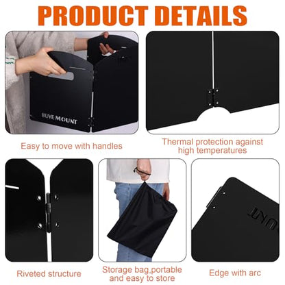 Black Camping Stove Windscreen 4 Plates Steel Camp Stove Windscreen Folding Outdoor Picnic Cooker Stove Wind Screen Windshield with Drawstring Bag for Camping, Hiking, Picnic, Backpacking, Cooking - color: Black