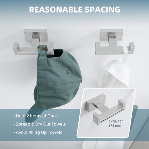 Angle Simple Bathroom Double Hook 2 PCS, SUS304 Stainless Steel Hand Towel Holder, Bath Towel Hanger, Modern Robe Hook for Wall, Brushed Nickel - color: Brushed Nickel, size: 2 Pack