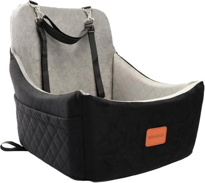 WOOAIDAGG Dog Car Seat for Medium Sized Dog,Pet Travel Car Bed with Seat Belt Channle,Fully Detachable and Washable Car Dog Seat with Adjustable Straps,3 Straps Easy to Install (Black/Grey) - color: Black/Grey