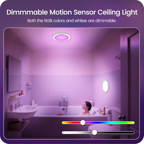 Motion Sensor Rechargeable Shower Light for Inside Shower with Remote, RGBW Battery Operated Ceiling Light, Wireless, Color-Changing Ambient Light, Warm-to-Cool Whites, Dimmable, Timer, Magnetic - style: RGB Color & White