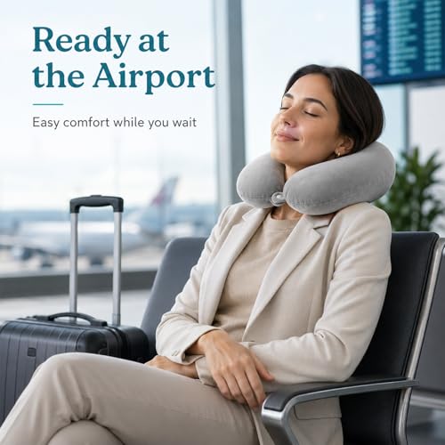 RAINFLOW Neck Pillow for Airplane Sleeping – Memory Foam Travel Pillow with Neck & Head Support, U-Shaped Design for Long Flights, Portable Adult Neck Support Pillow with Washable Cover (Grey)