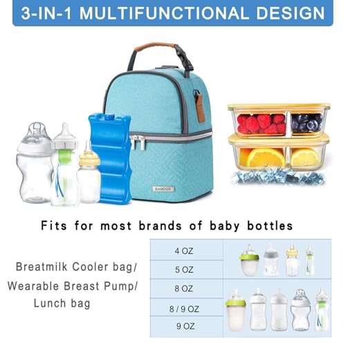 Breastmilk Cooler Bag with Ice Pack Fits 6 Baby Bottles up to 9 Ounce, Breast Milk Pump Cooler Bag with Shoulder Strap for Nursing Mom Daycare, Work, Travel- Lake Green - color: Green