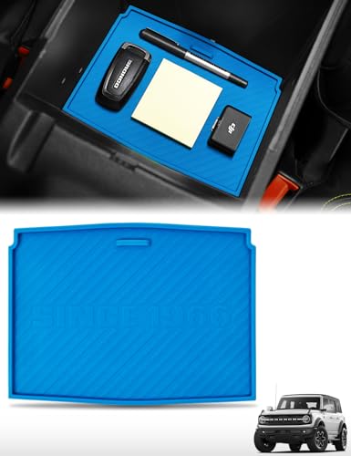 JROAD Silicone Center Console Organizer Tray Liner for Ford Bronco 2021-2024 2/4 Door Accessories Non-Slip Anti-Dust Protective Mat, Armrest Storage Box Insert Mat (Blue) - color: Blue, size: Console box mat