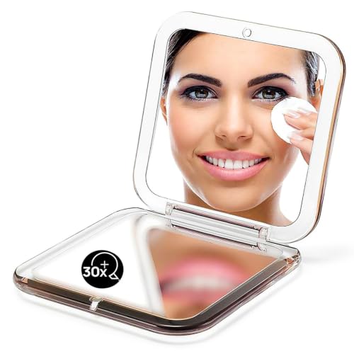 OMIRO Folding Compact Mirror, 1X/30X Magnification 3½” Pocket Size Square Hand Mirror for Travel Makeup (Gold) - color: Gold-30x