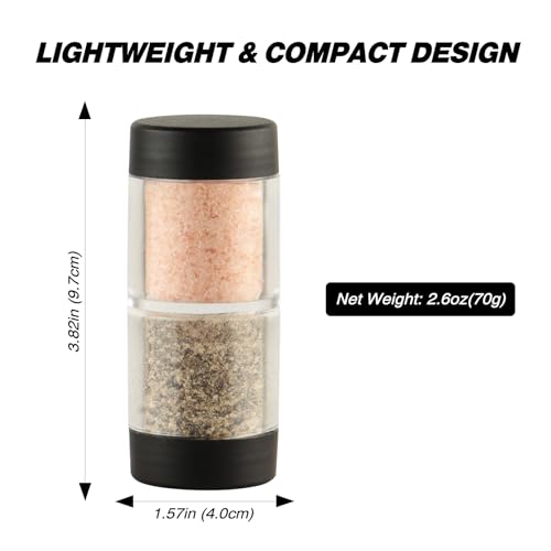 Sunmei Salt and Pepper Shakers Moisture Proof Set, 2-in-1 Portable Spice Shaker with Airtight Lid, Perfect for Camping Kitchen, Travel, Car Camping, RV, Outdoors, Backpack, BBQ Picnic, Lunch Boxes (2)