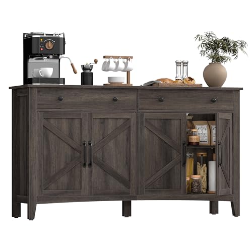 VASAGLE LIRY Collection - Buffet Cabinet, Coffee Bar Cabinet with 2 Drawers, Adjustable Shelves, Sideboard Storage with Cable Holes, Drawer Dividers, Taupe Brown UBBK381TA01S - color: Taupe Brown, size: 2 Drawers + 4 Doors (55.1"W)