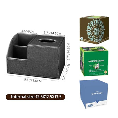 PU Leather Square Tissue Box Cover - Multi-Functional Tissue Box Holder, Tissue Box Cover with Storage,Tissue and Remote Control Holder, Cube Tissue Box Organizer Bedroom Nightstand End Table - color: Blitchi