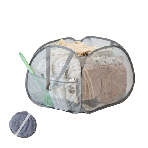 Collapsible Laundry Basket, 90L Foldable Pop-up Laundry Hamper with Handles, Square Mesh Dirty Clothes Hamper for Laundry, Bathroom, Kids Room, Dorm,Travel or Camping (Gray) - color: Gray, size: Square-Mesh，1 Pack