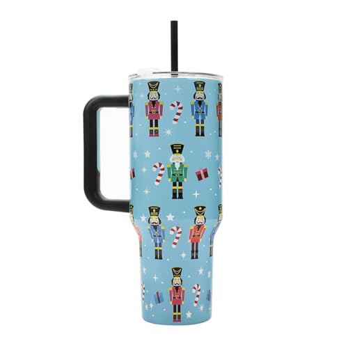 Bioworld Nutcrackers Vacuum Insulated 40 Oz. Stainless Steel Tumbler with Reusable Straw & Leak-Proof Lid Easy Carry Handle for Travel or Home - color: Nutcrackers Blue
